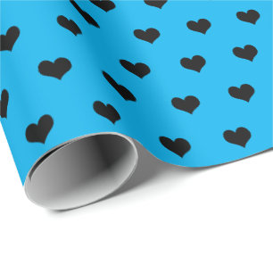 Cadeau coeurs noirs sur papier d'emballage aqua