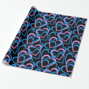 Cadeau Coeurs rose Et Bleu Papier Motif Abstrait