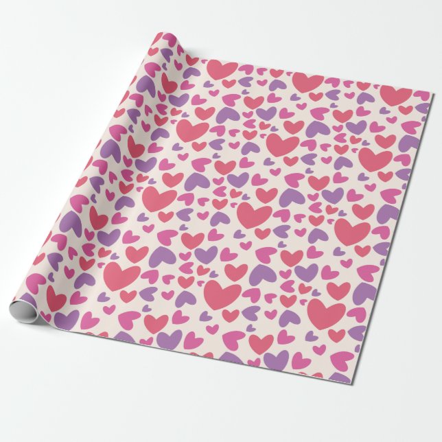 Cadeau Coeurs rose et violet Papier d'enveloppement de Sa (Déroulé)