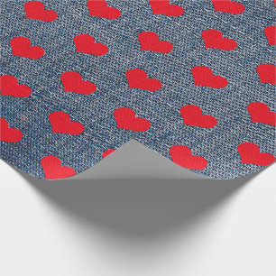 Cadeau Coeurs rouges sur le papier d'emballage Denim