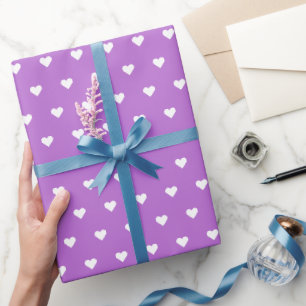 Cadeau Cœurs violets et blancs Papier d'emballage perso