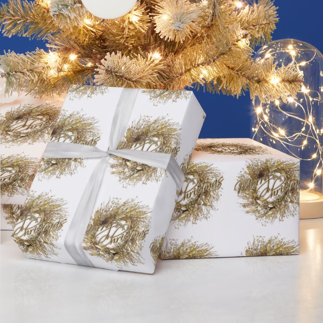 Cadeau Couronne d'or Joyeux papier d'enveloppement de Noë (Vacances)