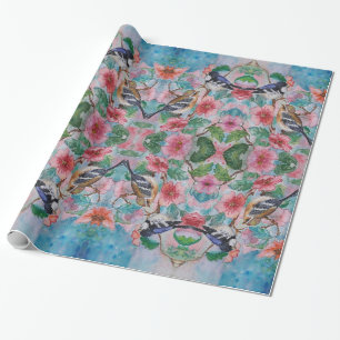 Cadeau Courtoisie Cute Sparrows Enveloppement Papier Aqua