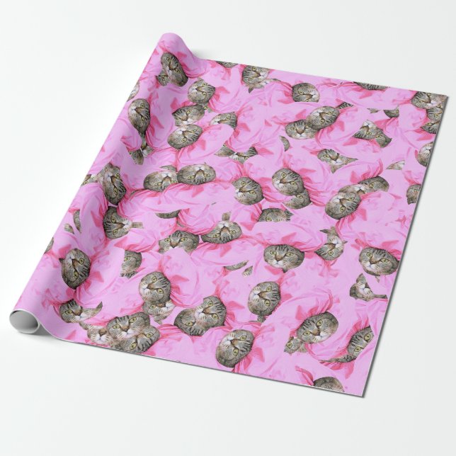 Cadeau Cute Chat dans un papier Motif Casquette rose (Déroulé)