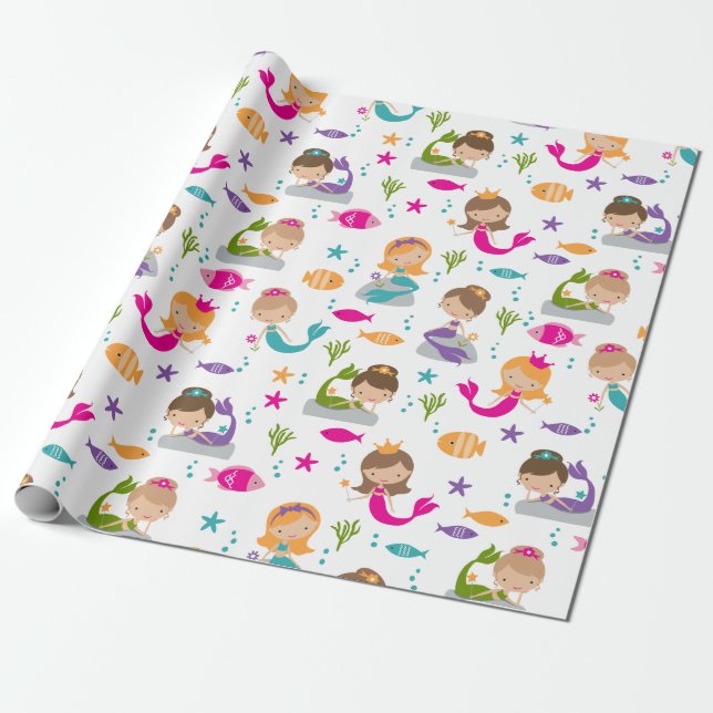 Cadeau Cute Under the Sea Mermaid Wrapping Papier (Déroulé)