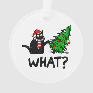 Cadeau de chat noir drôle poussant l'arbre de Noël