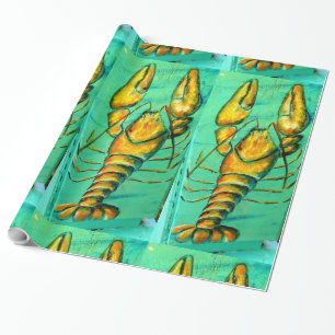 Cadeau de gros homards de mer sur du papier d'emballage v