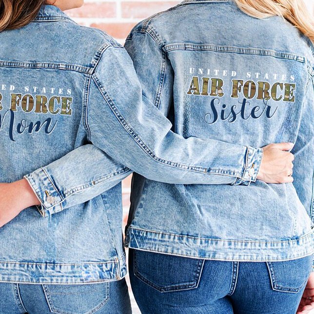 Cadeau de la Soeur de la Force Aérienne I Camoufla (Matching military family Air Force proud Sister  camouflage trendy denim jacket gift BMT graduation)