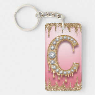 Cadeau de lettre de diamant de monogramme d'or ros