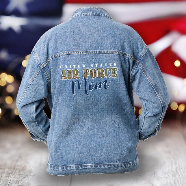 Cadeau de maman de la Force aérienne I Camouflage  (women's patriotic military Air Force proud Mom  camouflage trendy denim jacket gift for graduation)