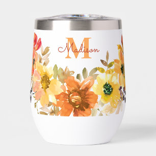 Cadeau de monogramme floral orange Nom