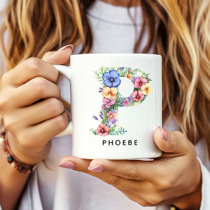 Cadeau de mug alphabet floral personnalisé pour ca