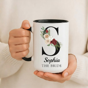 Cadeau de mug alphabet floral personnalisé pour la