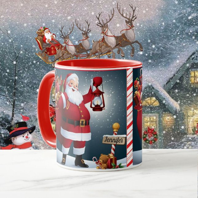 Cadeau de Noël Cute Père Noël Mug Ajouter un nom D (Créateur téléchargé)