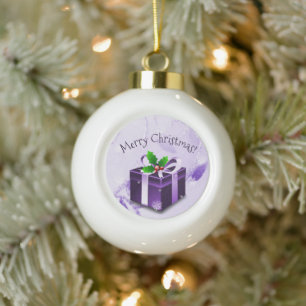 Cadeau de Noël violet ornement encadré