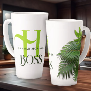 Cadeau de patron Palmiers Monogramme Vert Mug Latt