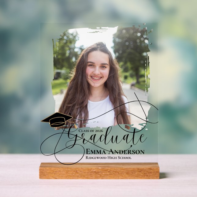 Cadeau de souvenir de photo de remise des diplômes (Personalized Graduation Photo Acrylic Sign – Class of 2026 Keepsake Display)