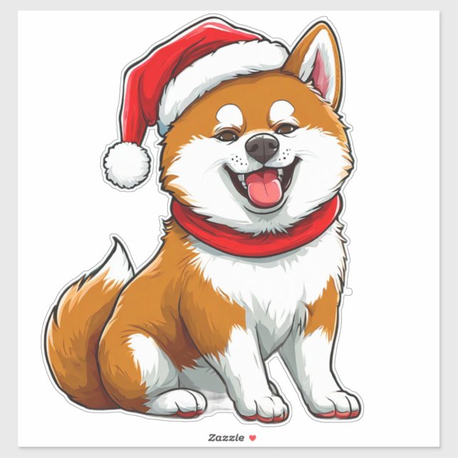 Cadeau de sticker de chien d'Akita Inu de Noël amu (Feuille)