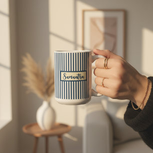 Cadeau de tasse rayée bleue personnalisée pour ell