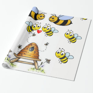 Cadeau des enfants de bourdons enveloppant du papier cade