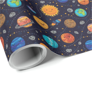 Cadeau Des Planètes Joyeuses Enveloppant du papier