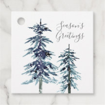 Deux Aquarelle Pine d'hiver étiquettes cadeaux