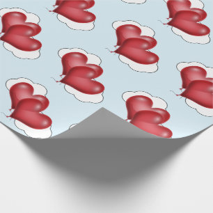 Cadeau Deux cœurs de ballons avec papier d'emballage nuag