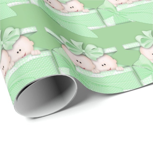 Cadeau Deux unisex papier d'emballage bébé vert (Coin rond)