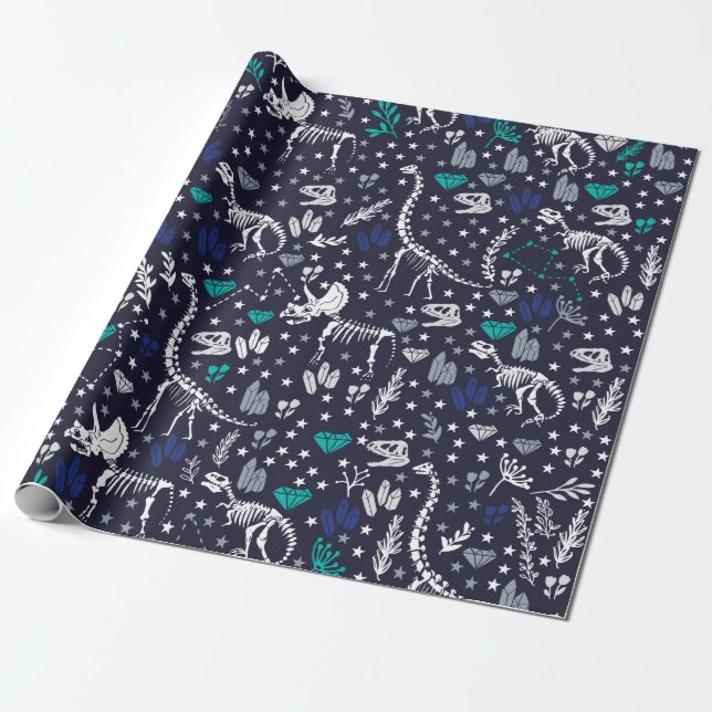 Cadeau Dinosaure Cute Skeletons Enveloppant Papier (Déroulé)