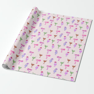 Cadeau divers cocktails sur papier d'emballage rose