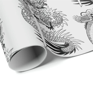 Cadeau Dragon japonais avec papier d'emballage katana