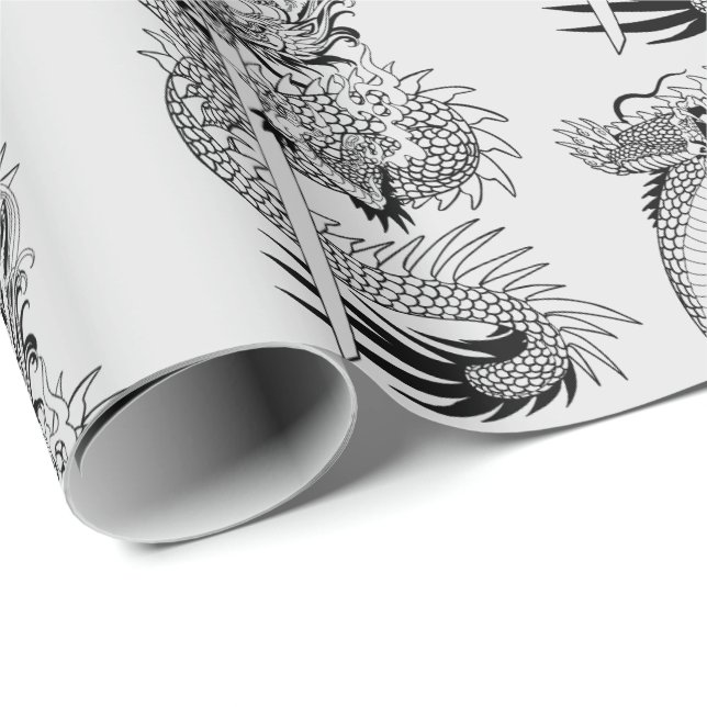 Cadeau Dragon japonais avec papier d'emballage katana (Coin rond)