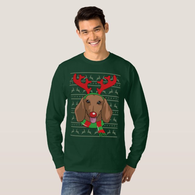 cadeau drôle de Noël de renne de T-shirt de teckel (Devant entier)
