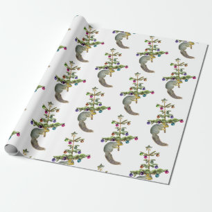 Cadeau Écureuil avec papier d'emballage d'arbre de Noël