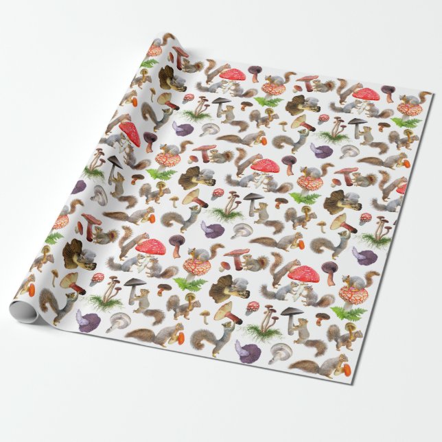 Cadeau Écureuils aux champignons enveloppant du papier (Déroulé)