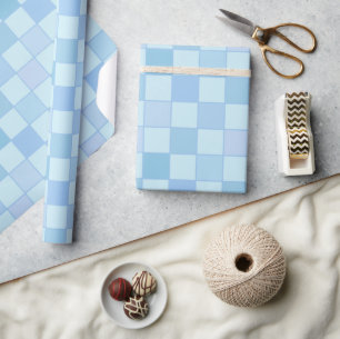 Cadeau Élégant papier d'enveloppement À damiers bleu