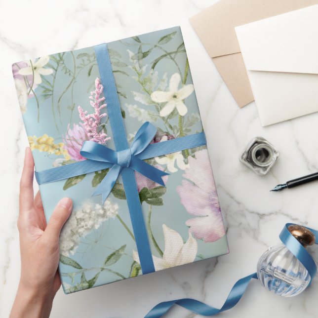 Cadeau Élégant papier d'enveloppement floral bleu (Cadeaux)
