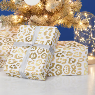 Cadeau Élégant papier motif empreinte de léopard or et bl