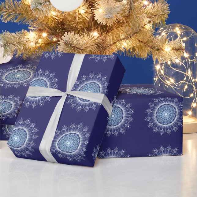 Cadeau Élégant Snowflake Mandala Blue Wrapper Papier (Vacances)