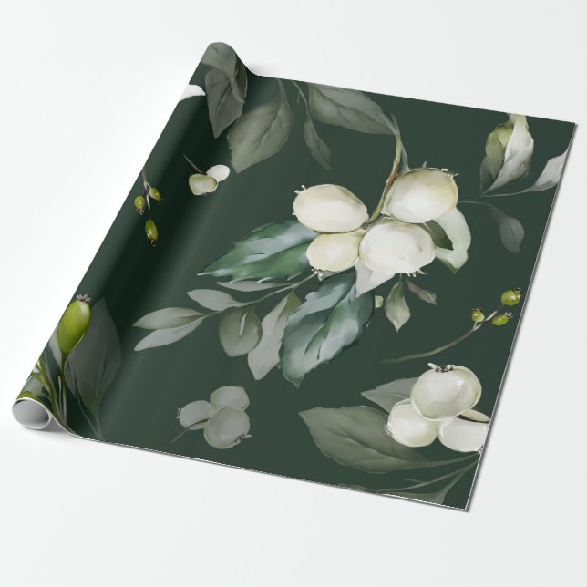 Cadeau Élégante verdure Papier blanc à enveloppement flor (Déroulé)