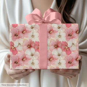 Cadeau Emballage papier floral rose poussiéreux et or dél