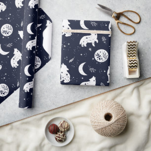 Cadeau Ensemble de papier d'emballage Loup hurle à la Lun