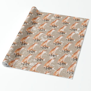 Cadeau Enveloppement du papier kraft renard rouge neige