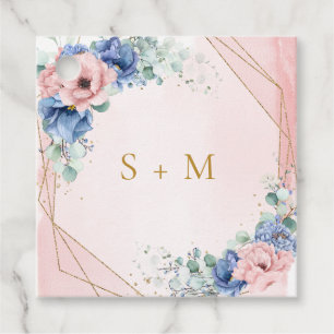 Cadeau Étiquettes Boho rose et bleu fleuri eucalyptus fav