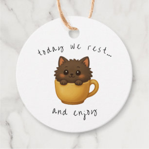 Cadeau Étiquettes Cadeaux Chat Mignon dans une Tasse Ét
