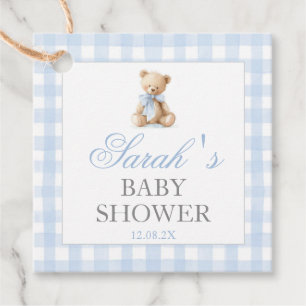 Cadeau Étiquettes de cadeaux de baby shower Ours Gingham 