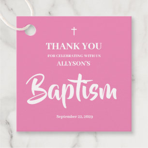 Cadeau Étiquettes de faveur de baptême pour fille rose