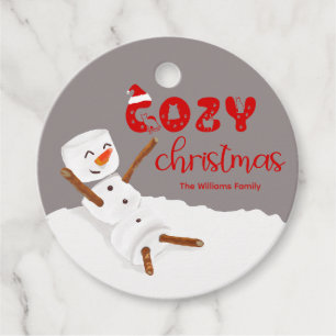 Cadeau Étiquettes de faveur de bonhomme de neige mignon d