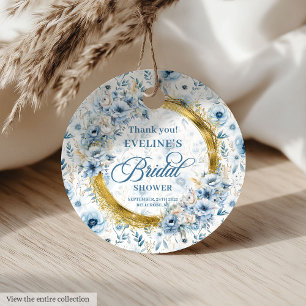 Cadeau Étiquettes de Faveur Florales Pailletées Bleu Pous