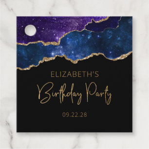 Cadeau Étiquettes de fête d'anniversaire Bleu Agate Étoil